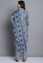 Load image into Gallery viewer, Grey &amp; Green Polyester Cotton Printed Salwar Suit with Dupatta