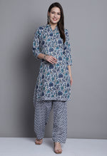 Load image into Gallery viewer, Grey &amp; Green Polyester Cotton Printed Salwar Suit with Dupatta
