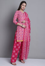 Load image into Gallery viewer, Pink Polyester Cotton Printed Salwar Suit with Dupatta