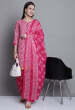 Pink Polyester Cotton Printed Salwar Suit with Dupatta