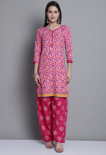 Load image into Gallery viewer, Pink Polyester Cotton Printed Salwar Suit with Dupatta