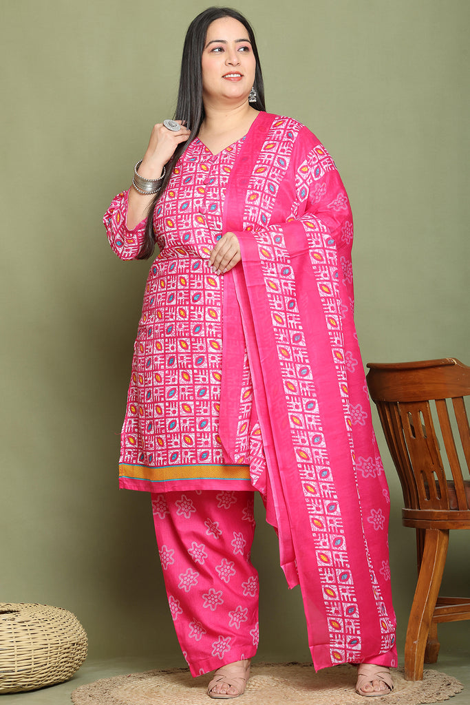 Pink Cotton Blend Printed Ready to Wear Patiala Salwar Suit