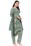 Sea Green Cotton Blend Printed Readymade Patiala Salwar Suit