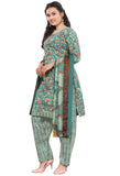 Sea Green Cotton Blend Printed Readymade Patiala Salwar Suit