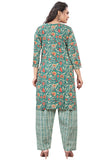 Sea Green Cotton Blend Printed Readymade Patiala Salwar Suit