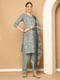 Sea Green Cotton Blend Printed Ready to Wear Patiala Salwar Suit