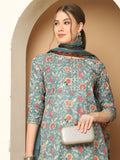 Sea Green Cotton Blend Printed Ready to Wear Patiala Salwar Suit