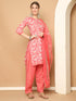 Peach & White Cotton Blend Printed Readymade Patiala Salwar Suit