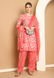 Peach & White Cotton Blend Printed Ready to Wear Patiala Salwar Suit