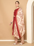 Maroon Cotton Blend Printed Ready to Wear Patiala Salwar Suit