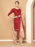 Maroon Cotton Blend Printed Ready to Wear Patiala Salwar Suit