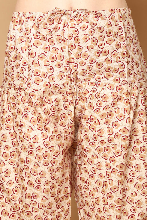 Maroon Cotton Blend Printed Readymade Patiala Salwar Suit