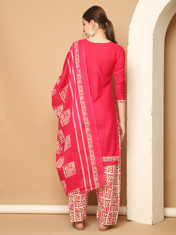 Pink Cotton Blend Printed Readymade Patiala Salwar Suit