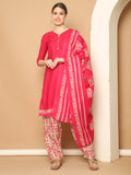 Pink Cotton Blend Printed Ready to Wear Patiala Salwar Suit