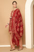 Maroon & Beige Cotton Blend Printed Readymade Patiala Salwar Suit