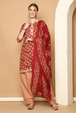 Maroon & Beige Cotton Blend Printed Ready to Wear Patiala Salwar Suit