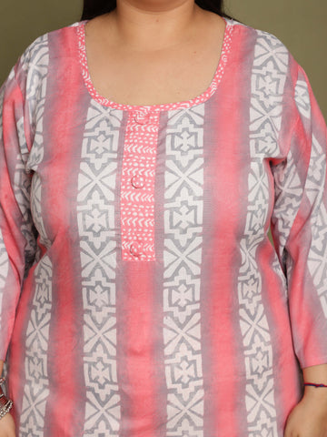 Peach & White Cotton Blend Printed Plus Size Ready to Wear Patiala Salwar Suit