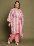 Peach & White Cotton Blend Printed Ready to Wear Patiala Salwar Suit