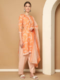 Light Orange & White Cotton Blend Printed Ready to Wear Patiala Salwar Suit