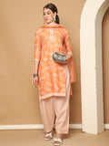 Light Orange & White Cotton Blend Printed Ready to Wear Patiala Salwar Suit