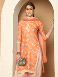 Light Orange & White Cotton Blend Printed Ready to Wear Patiala Salwar Suit