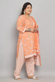 Light Orange & White Cotton Blend Printed Ready to Wear Patiala Salwar Suit