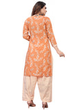 Light Orange & White Cotton Blend Printed Readymade Patiala Salwar Suit