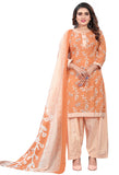 Light Orange & White Cotton Blend Printed Readymade Patiala Salwar Suit