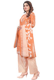 Light Orange & White Cotton Blend Printed Readymade Patiala Salwar Suit