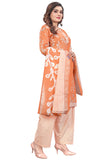 Light Orange & White Cotton Blend Printed Readymade Patiala Salwar Suit