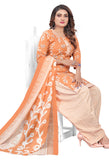 Light Orange & White Cotton Blend Printed Readymade Patiala Salwar Suit