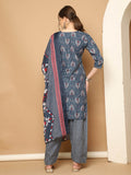 Grey & White Cotton Blend Printed Readymade Patiala Salwar Suit