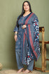 Grey & White Cotton Blend Printed Plus Size Ready to Wear Patiala Salwar Suit