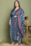 Grey & White Cotton Blend Printed Ready to Wear Patiala Salwar Suit