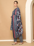 Grey & White Cotton Blend Printed Readymade Patiala Salwar Suit