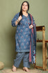 Grey & White Cotton Blend Printed Plus Size Ready to Wear Patiala Salwar Suit