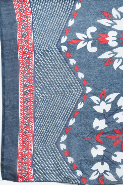 Grey & White Cotton Blend Printed Plus Size Ready to Wear Patiala Salwar Suit