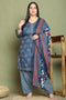 Grey & White Cotton Blend Printed Plus Size Ready to Wear Patiala Salwar Suit