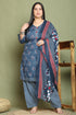 Grey & White Cotton Blend Printed Plus Size Ready to Wear Patiala Salwar Suit