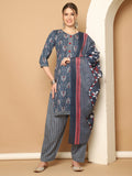 Grey & White Cotton Blend Printed Readymade Patiala Salwar Suit