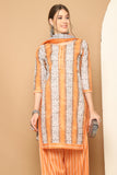 Light Orange & White Cotton Blend Printed Ready to Wear Patiala Salwar Suit