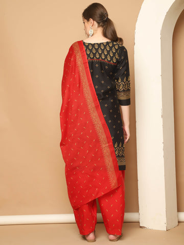 Black Cotton Blend Printed Readymade Patiala Salwar Suit