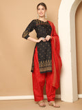 Black Cotton Blend Printed Ready to Wear Patiala Salwar Suit