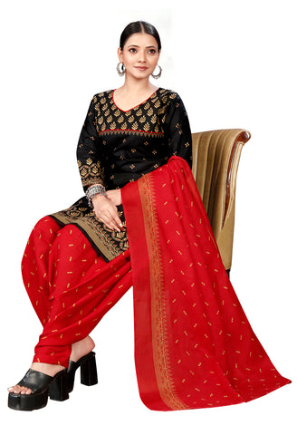 Black Cotton Blend Printed Readymade Patiala Salwar Suit