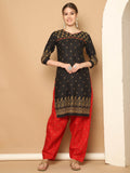 Black Cotton Blend Printed Ready to Wear Patiala Salwar Suit