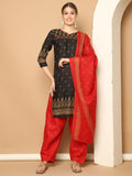 Black Cotton Blend Printed Ready to Wear Patiala Salwar Suit