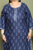 Navy Blue & Grey Cotton Blend Printed Ready to Wear Patiala Salwar Suit