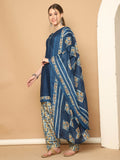 Blue Cotton Blend Printed Ready to Wear Patiala Salwar Suit