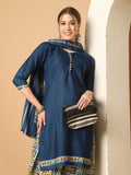 Blue Cotton Blend Printed Ready to Wear Patiala Salwar Suit