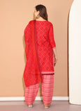 Maroon  Cotton Blend Printed Ready to Wear Patiala Salwar Suit